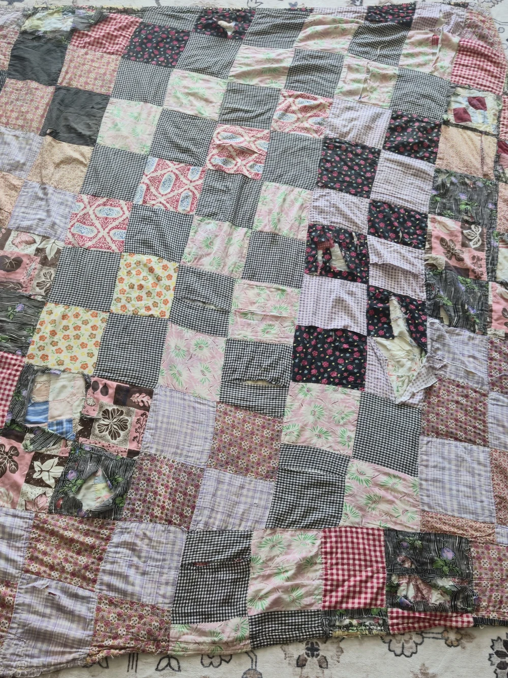 Vintage 30s 40s Quilt on Quilt Patched Over Cutter Craft 63x76 Heavy 6lb